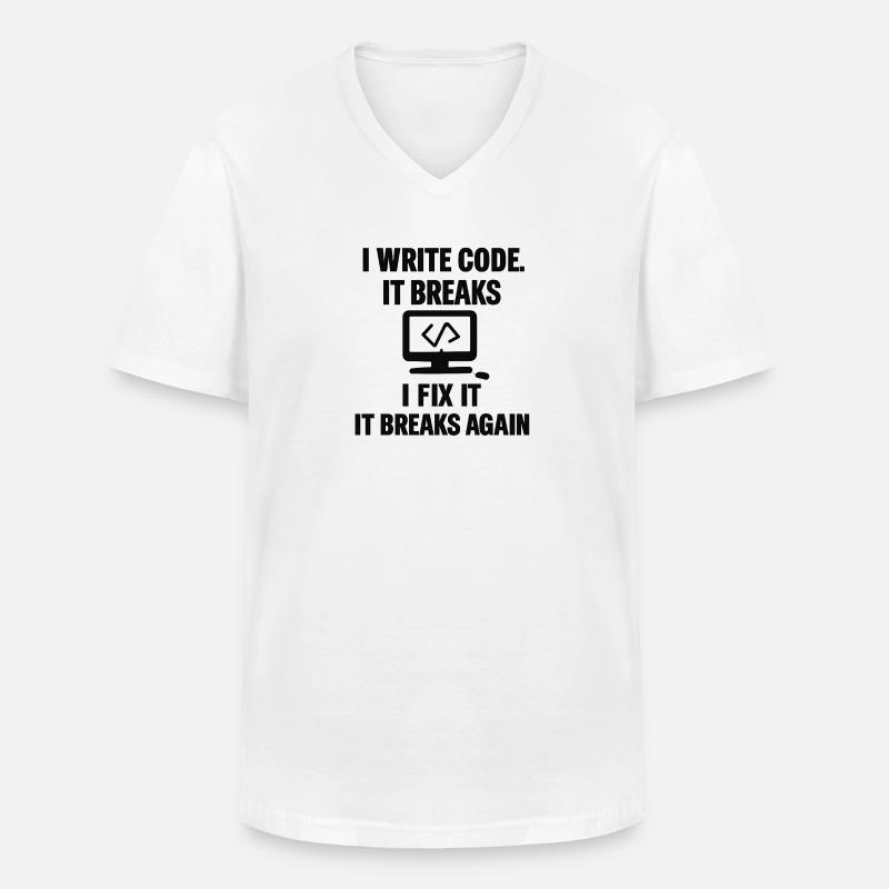 I Write Code – Funny Programmer T-Shirt - Men's V-Neck T-Shirt - white