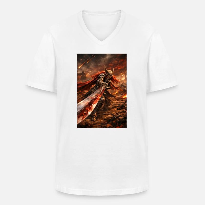 Flammende Klinge Brennende Kriegerin - Männer-T-Shirt mit V-Ausschnitt - Weiß