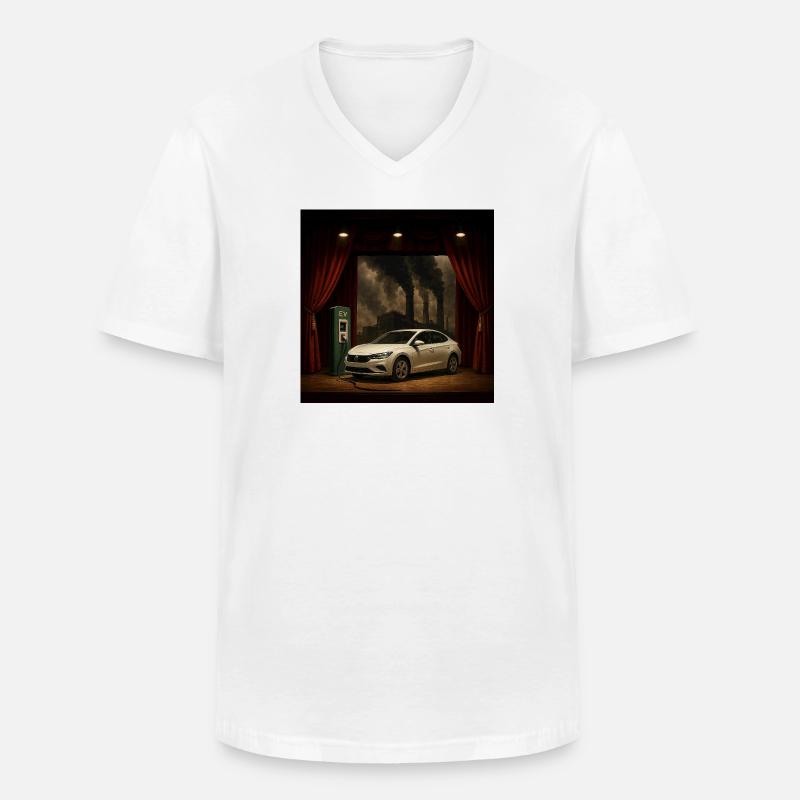 Elektroauto auf der Rauchszene - Männer-T-Shirt mit V-Ausschnitt - Weiß