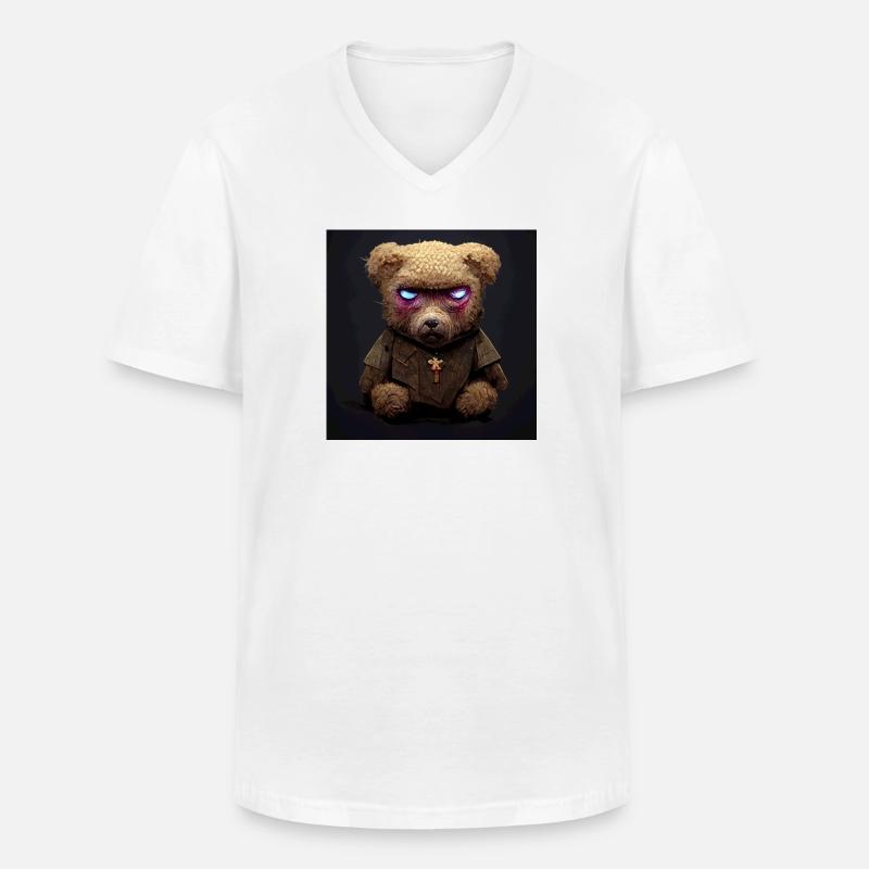 Bad Teddy - Männer-T-Shirt mit V-Ausschnitt - Weiß