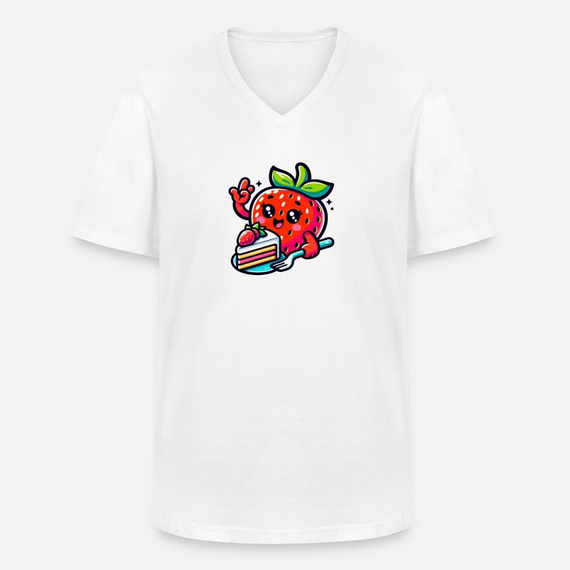 Erdbeere Isst Kuchen - Männer-T-Shirt mit V-Ausschnitt - Weiß