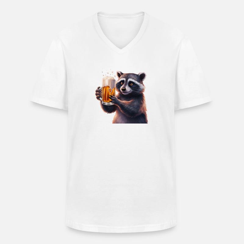 Waschbär Bier Geschenk - Männer-T-Shirt mit V-Ausschnitt - Weiß