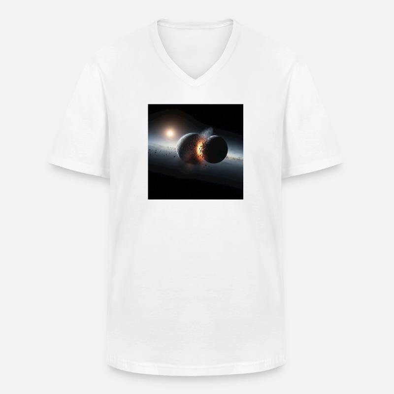 Kosmisches Eclipse Design - Männer-T-Shirt mit V-Ausschnitt - Weiß