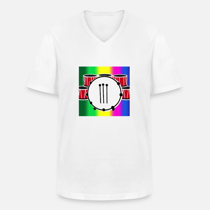 Schlagzeug vor Regenbogen - Männer-T-Shirt mit V-Ausschnitt - Weiß
