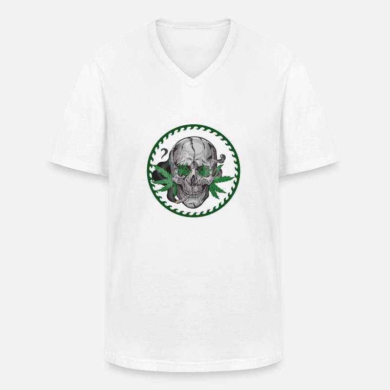 Skull Hanfblatt - Männer-T-Shirt mit V-Ausschnitt - Weiß