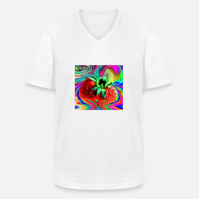 Erdbeere - Männer-T-Shirt mit V-Ausschnitt - Weiß