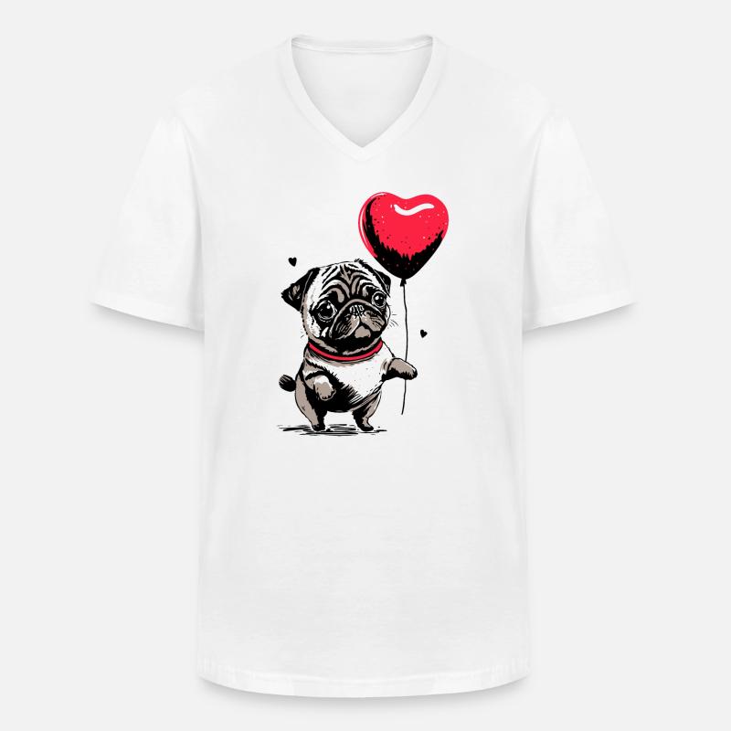 Mops mit Herz Luftballon - Heartful Creatures - Männer-T-Shirt mit V-Ausschnitt - Weiß