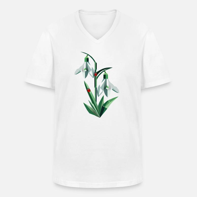 Zwei Schneeglöckchen mit Marienkäfern - Männer-T-Shirt mit V-Ausschnitt - Weiß