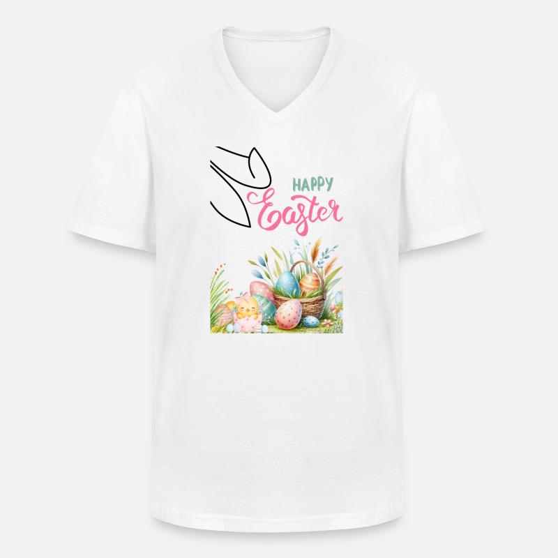 Pastell Ostern Korb und Eier - Männer-T-Shirt mit V-Ausschnitt - Weiß