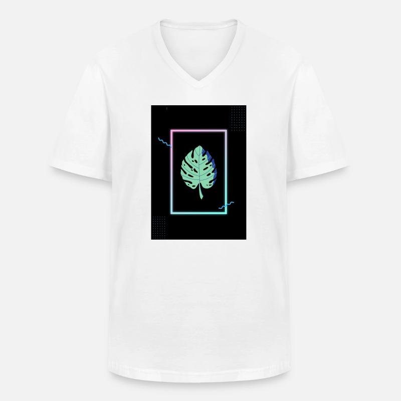 Monstera Neon Frame - Männer-T-Shirt mit V-Ausschnitt - Weiß