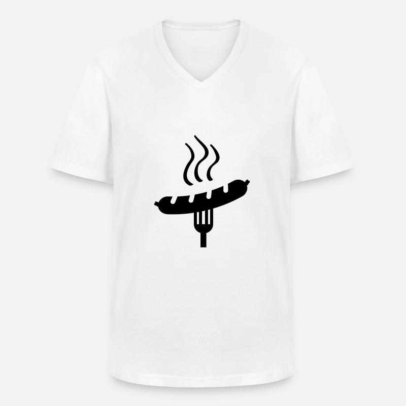 wurst_grill_ak1 - Männer-T-Shirt mit V-Ausschnitt - Weiß