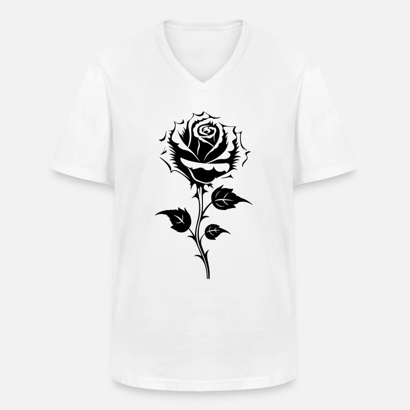Rose Silhouette Blume - Männer-T-Shirt mit V-Ausschnitt - Weiß
