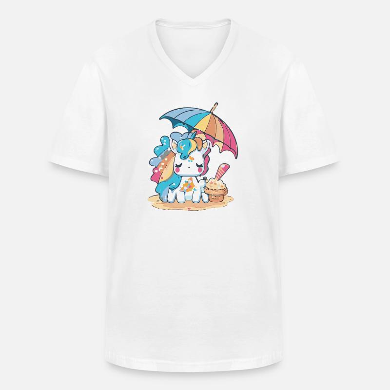 Ein Einhorn mit Regenbogenhaar - Männer-T-Shirt mit V-Ausschnitt - Weiß