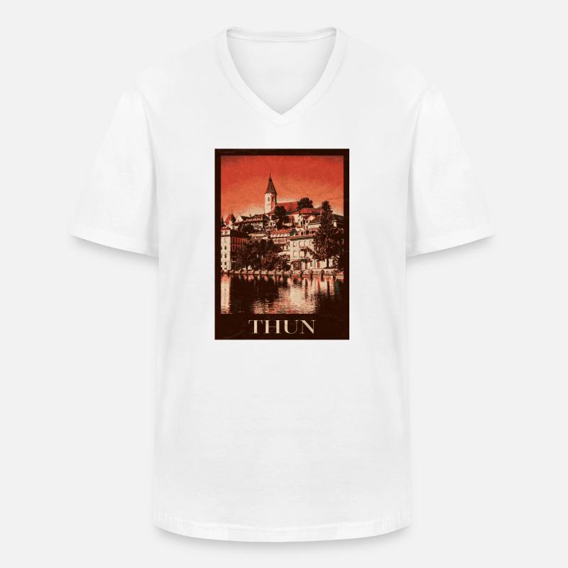 Thun Skyline - Männer-T-Shirt mit V-Ausschnitt - Weiß