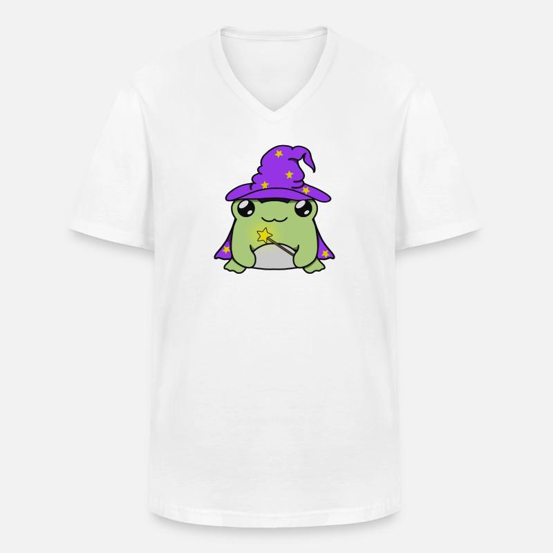 Wizard frog with hat - Männer-T-Shirt mit V-Ausschnitt - Weiß
