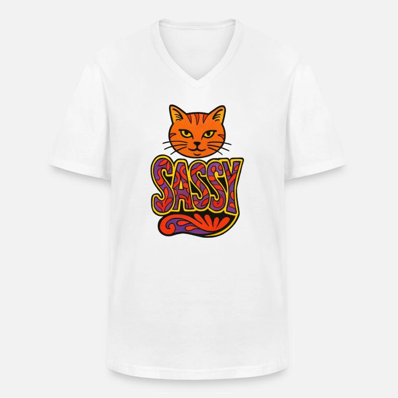 Sassy Cat Psychedelic Script - Männer-T-Shirt mit V-Ausschnitt - Weiß