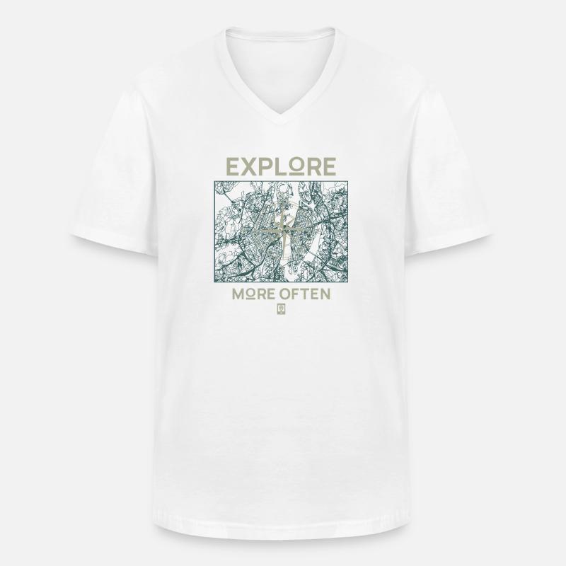 Explore More Often - Männer-T-Shirt mit V-Ausschnitt - Weiß