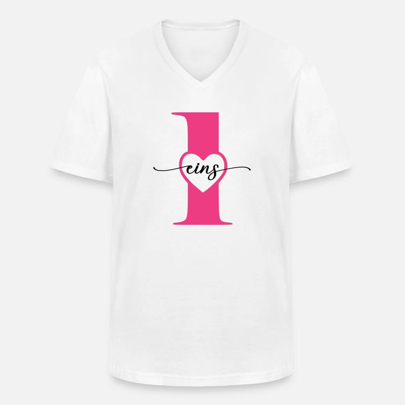 Cifra Uno 1 con Cuore - Maglietta da uomo classica con scollo a V - bianco