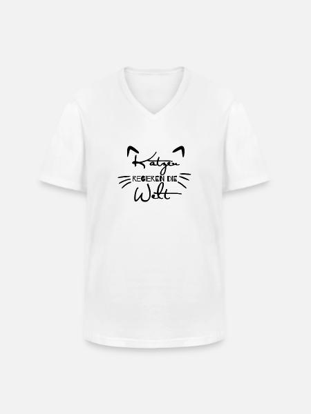 Katzen regieren die Welt - Männer-T-Shirt mit V-Ausschnitt - Weiß
