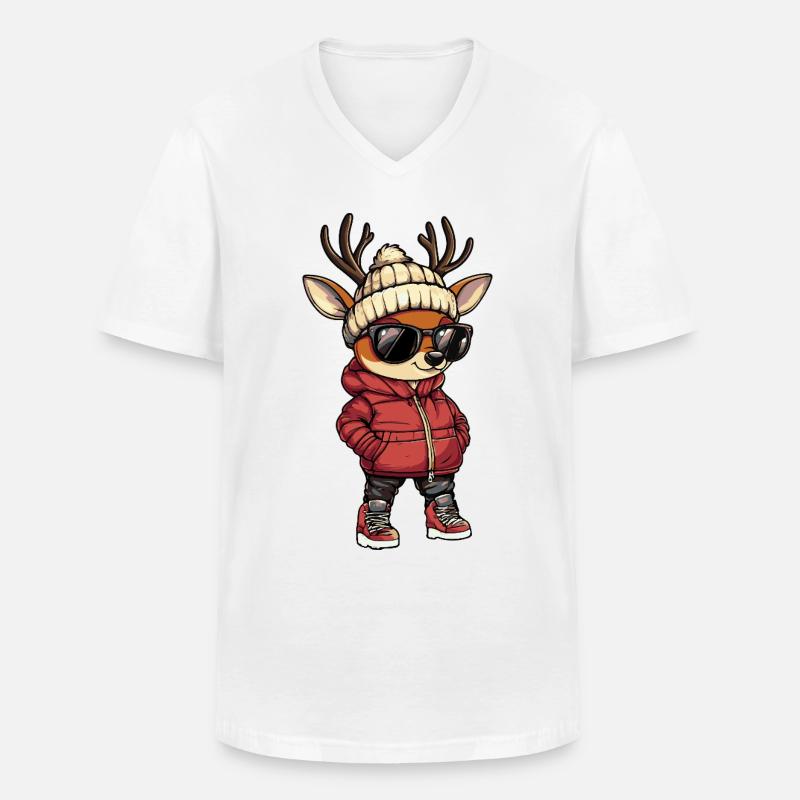 Hirsch Cool Comic - Männer-T-Shirt mit V-Ausschnitt - Weiß