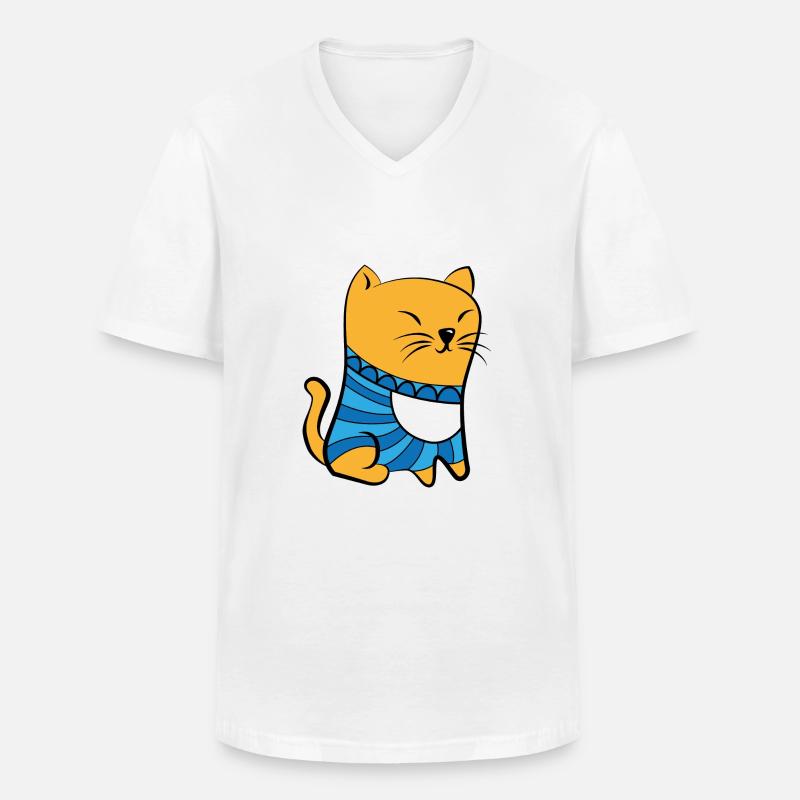 Katze mit Pullover - Männer-T-Shirt mit V-Ausschnitt - Weiß