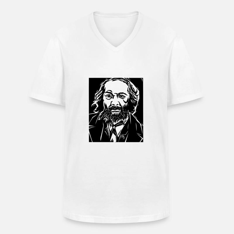 Bakunin - Männer-T-Shirt mit V-Ausschnitt - Weiß
