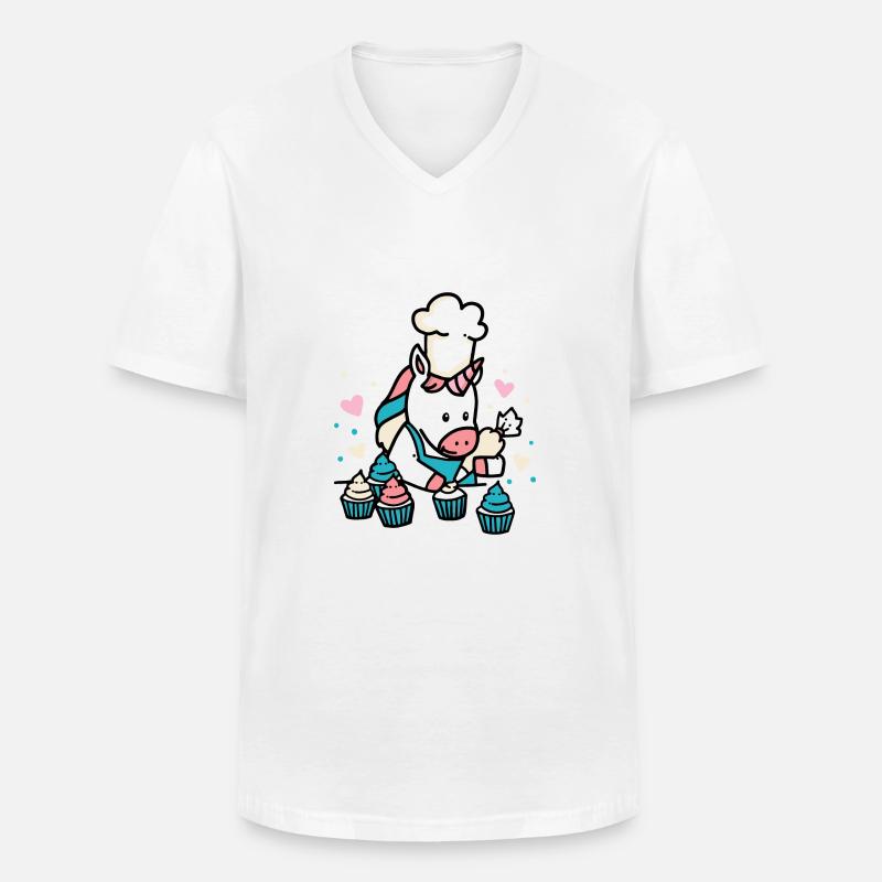Bäcker Einhorn - Männer-T-Shirt mit V-Ausschnitt - Weiß