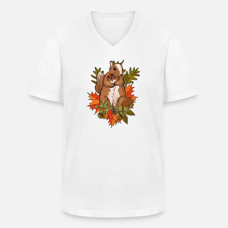 Eichhörnchen mit Herbstlaub - Männer-T-Shirt mit V-Ausschnitt - Weiß