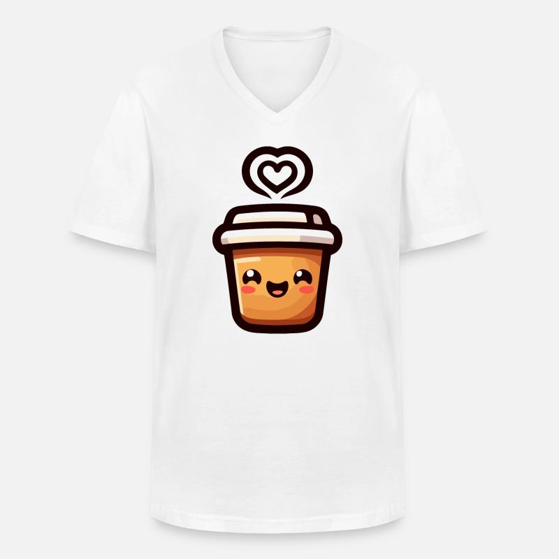 Caffeine Cutie: Der fröhliche Java - Männer-T-Shirt mit V-Ausschnitt - Weiß