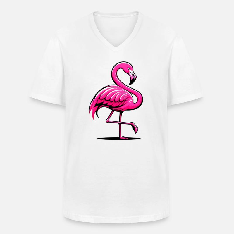 Flamingo - Männer-T-Shirt mit V-Ausschnitt - Weiß