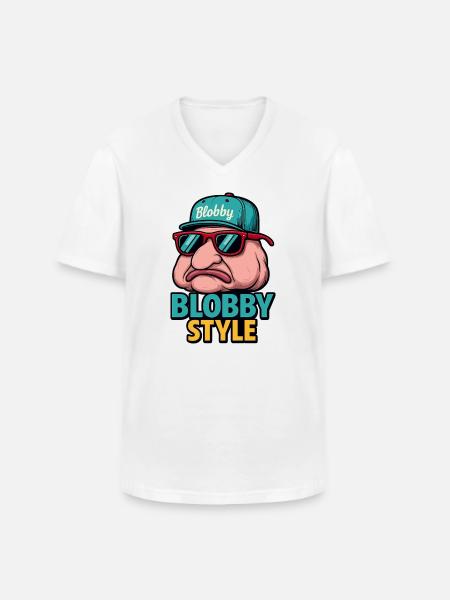Blobby Style Cartoon Tee - Men's V-Neck T-Shirt - white