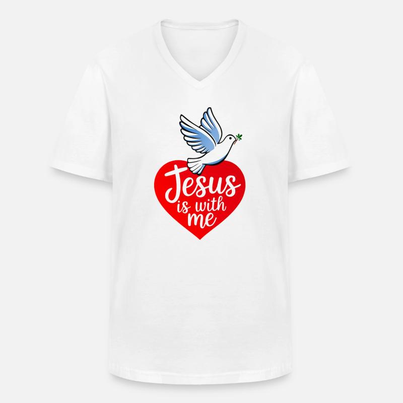 Jesus is with me taube - Männer-T-Shirt mit V-Ausschnitt - Weiß