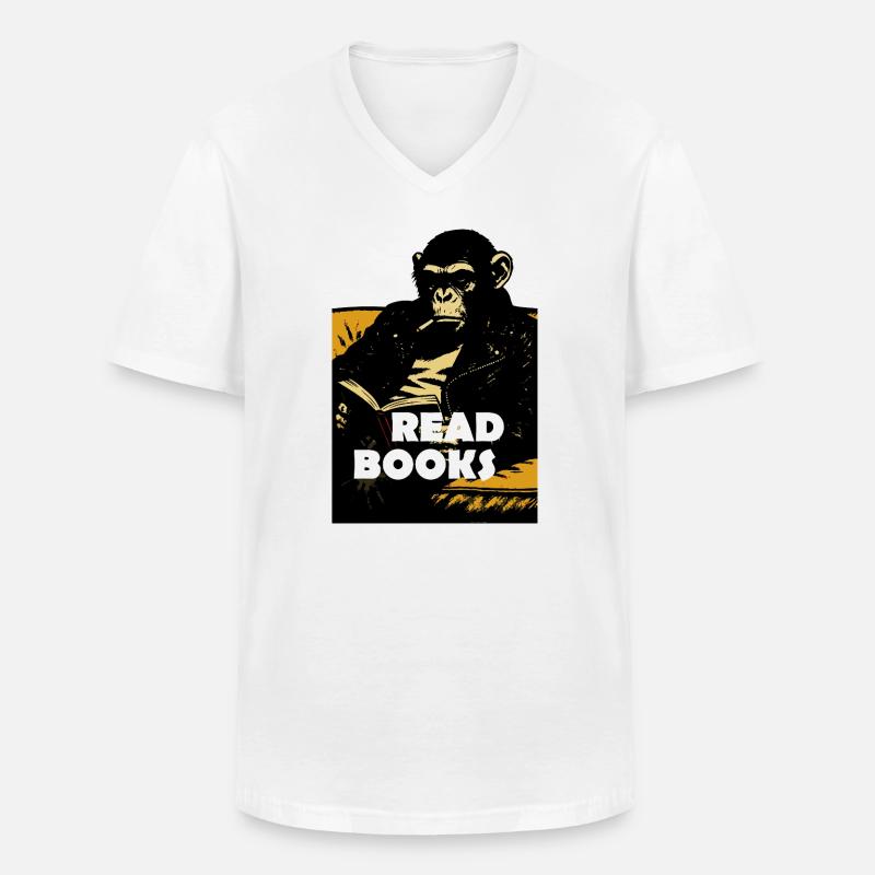 Chimp liest Bücher - Männer-T-Shirt mit V-Ausschnitt - Weiß