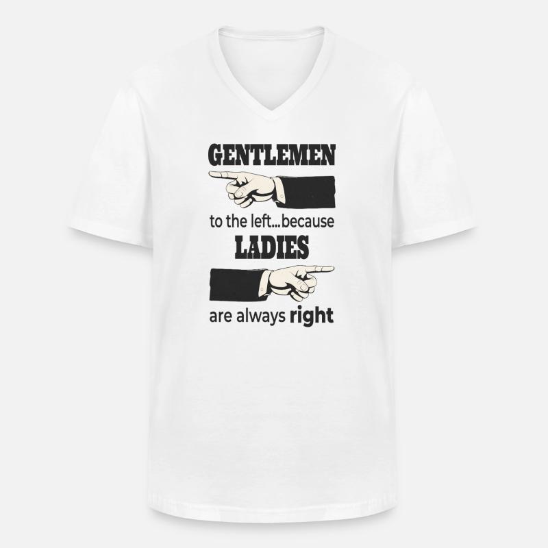Herrer til venstre – Damerne har altid RET - Klassisk herre T-shirt med V-udskæring - hvid