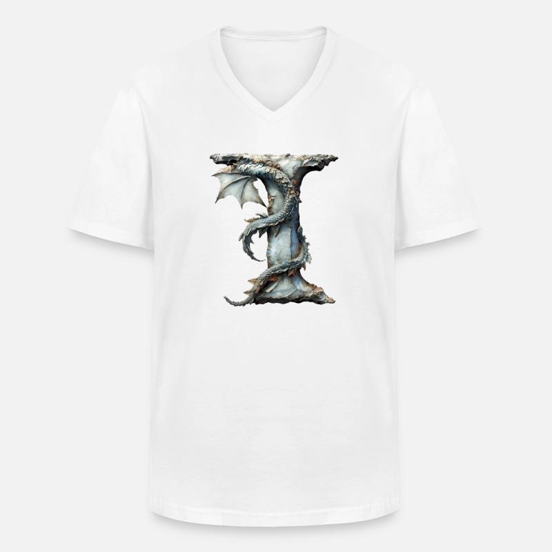 Buchstabe "I" im Drachendesign. - Männer-T-Shirt mit V-Ausschnitt - Weiß