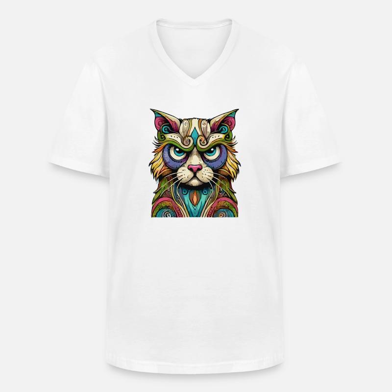 Bunter Katzenblick – Mystische Kunst - Männer-T-Shirt mit V-Ausschnitt - Weiß