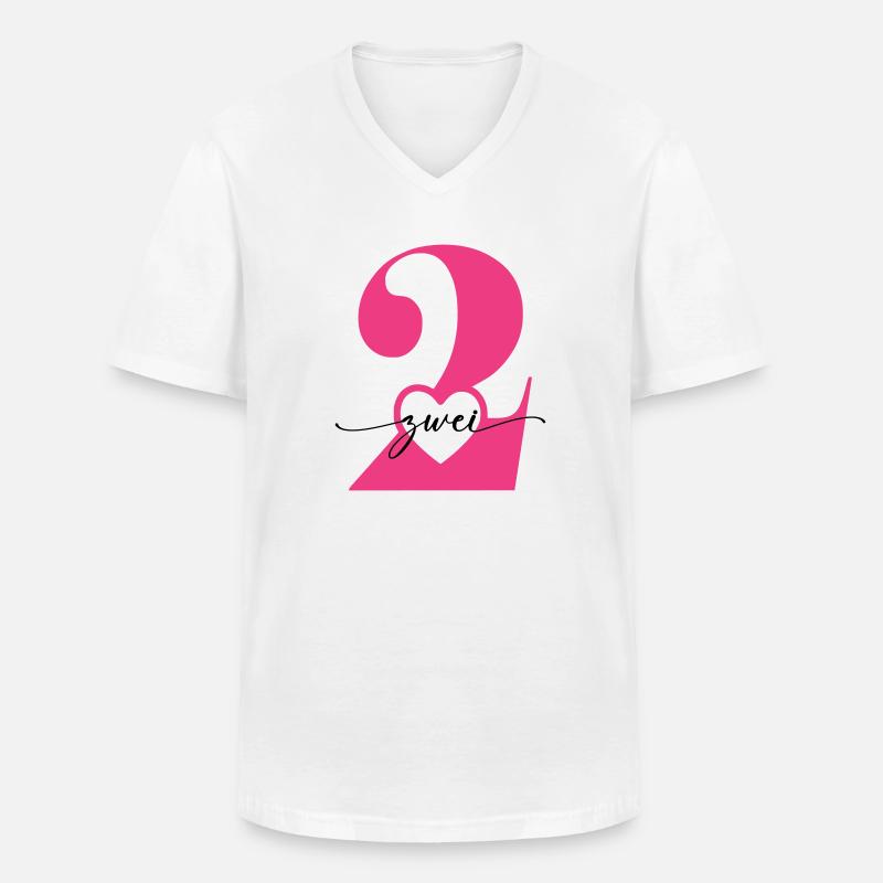 Ziffer Zwei 2 mit Herz - Männer-T-Shirt mit V-Ausschnitt - Weiß