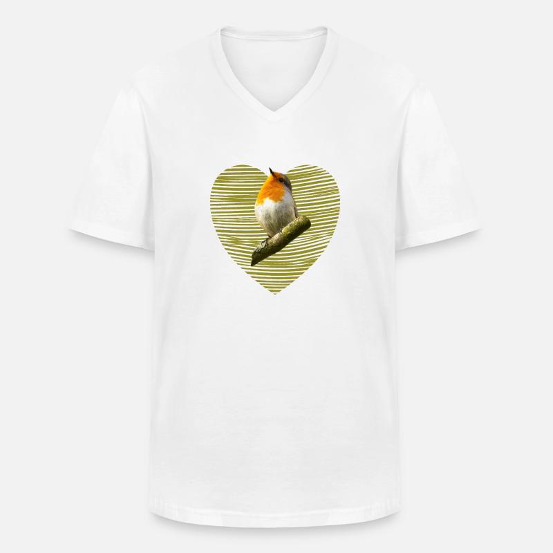 Rotkehlchen Vogel - Männer-T-Shirt mit V-Ausschnitt - Weiß