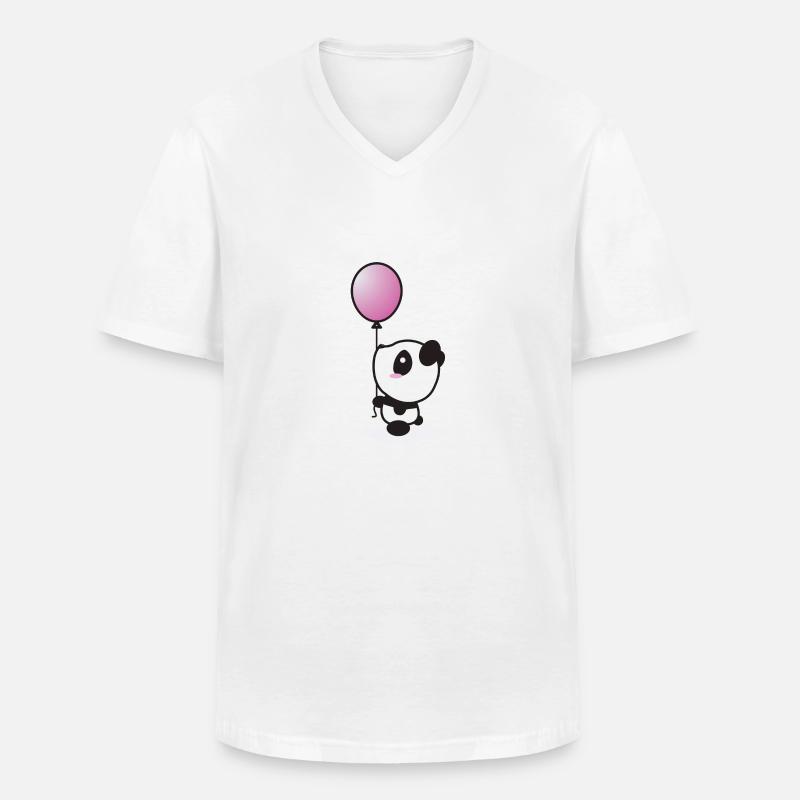 panda with baloon - Männer-T-Shirt mit V-Ausschnitt - Weiß