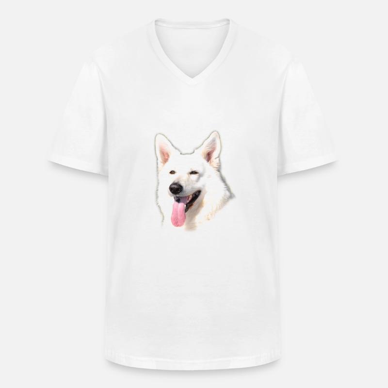 Weißer Schäferhund - Männer-T-Shirt mit V-Ausschnitt - Weiß