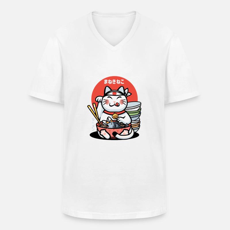 Maneki-Neko-Glücks-Ramen - Männer-T-Shirt mit V-Ausschnitt - Weiß