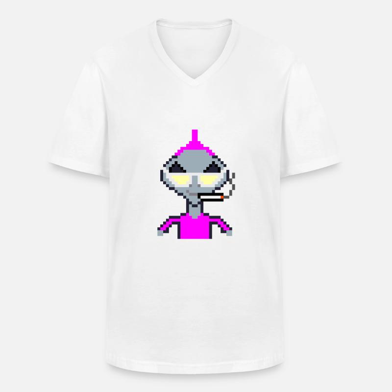 Pixel Alien "Violet Iro" - Männer-T-Shirt mit V-Ausschnitt - Weiß