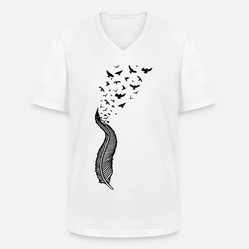 Feder und Vögel, feather with birds - Männer-T-Shirt mit V-Ausschnitt - Weiß