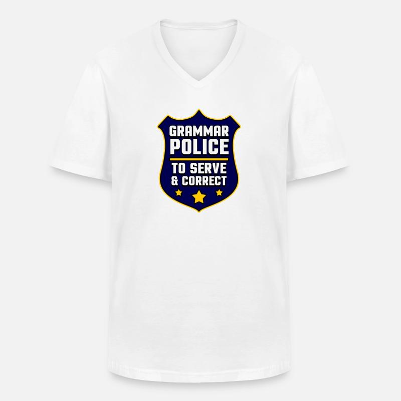 Grammatik Polizei Sprache Besserwisser Geschenk - Männer-T-Shirt mit V-Ausschnitt - Weiß