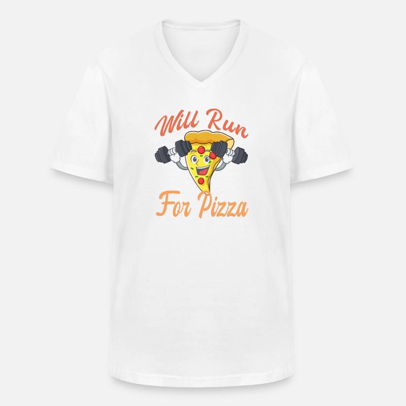 "Will Run For Pizza" - Männer-T-Shirt mit V-Ausschnitt - Weiß