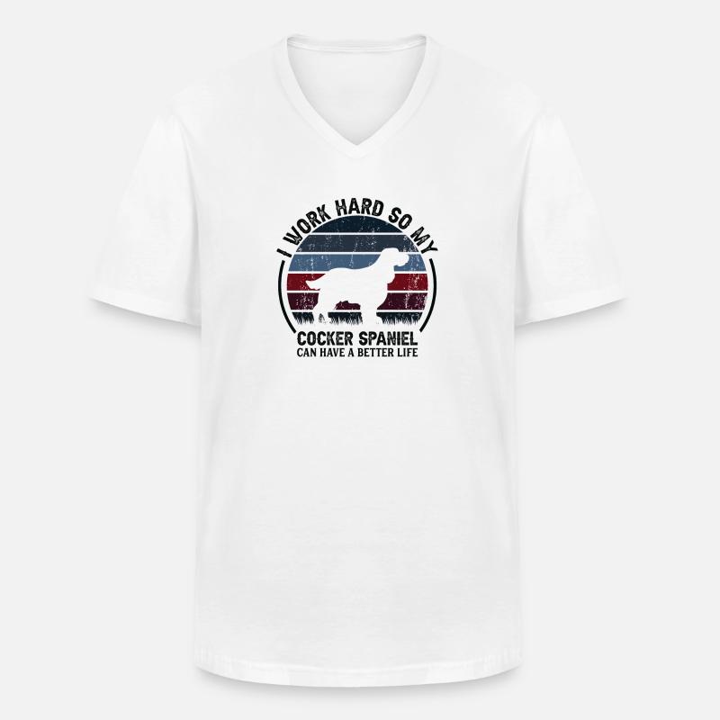Arbeite Hart - Retro Cocker Spaniel - Männer-T-Shirt mit V-Ausschnitt - Weiß