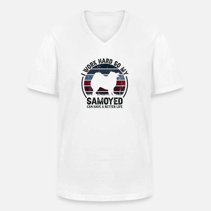 Hart Arbeiten - Retro Samoyed - Männer-T-Shirt mit V-Ausschnitt - Weiß