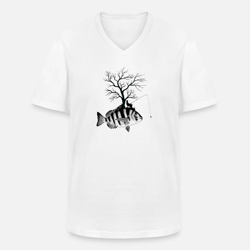 Grafikbaum - Fischschäferkopf - Männer-T-Shirt mit V-Ausschnitt - Weiß