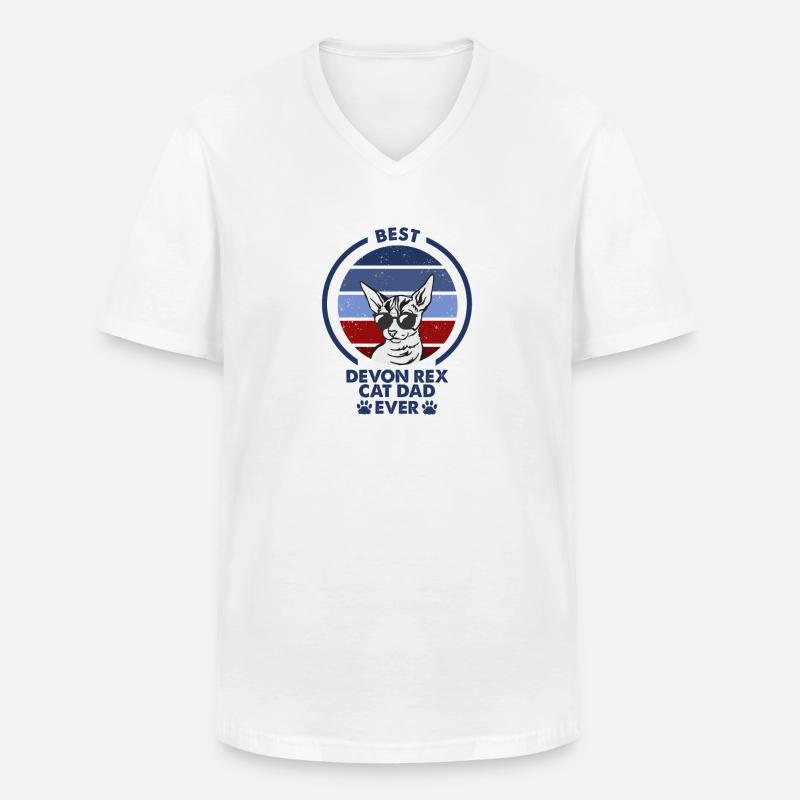Cat Dad - Devon Rex Cat - Männer-T-Shirt mit V-Ausschnitt - Weiß