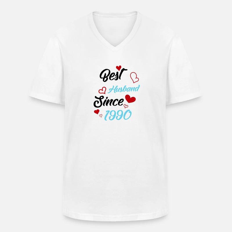 Bester Ehemann seit 1990 Hochzeit - Männer-T-Shirt mit V-Ausschnitt - Weiß
